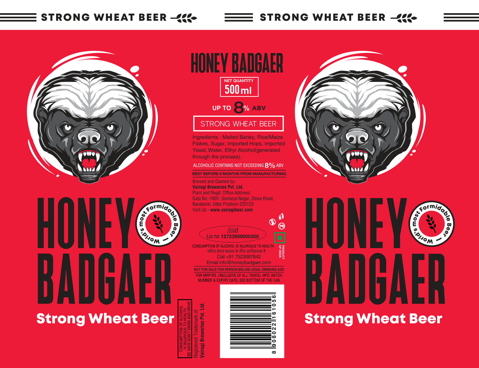 Honey Badgaer Strong Wheat label
